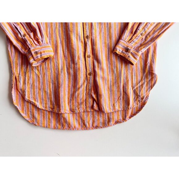 PILCRO Oxford Tunic Orange Pink Striped Cotton Linen Button Down Shirt, Size XS - Picture 10 of 16